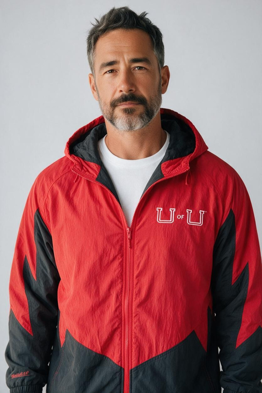 Mitchell & Ness Utah Utes Jacket Size XL Red Black Hooded Full Zip